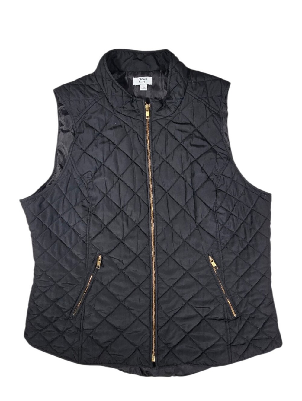 Crown & Ivy Quilted Black Vest sz XL